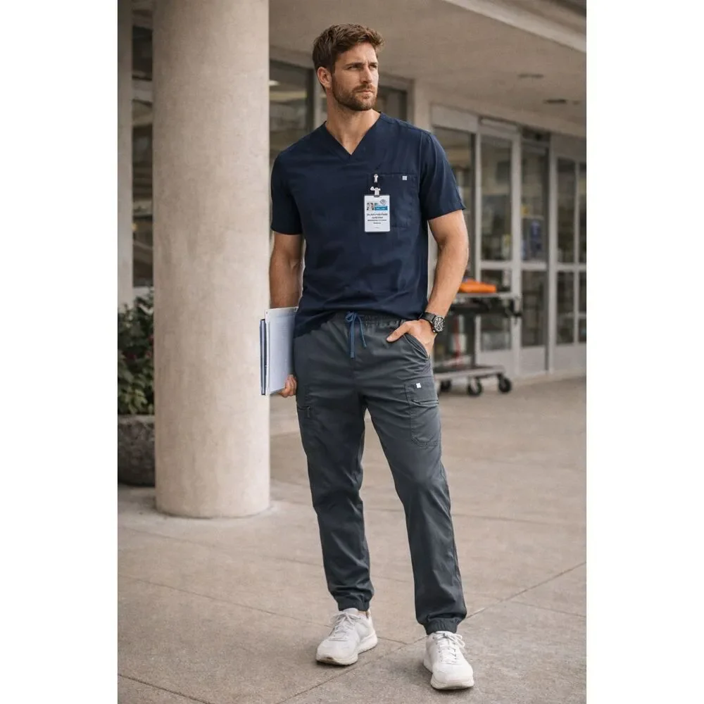 FIGS Technical Collection Gray Cairo Slim FREEx Lined Cargo Pants Mens Sz Medium